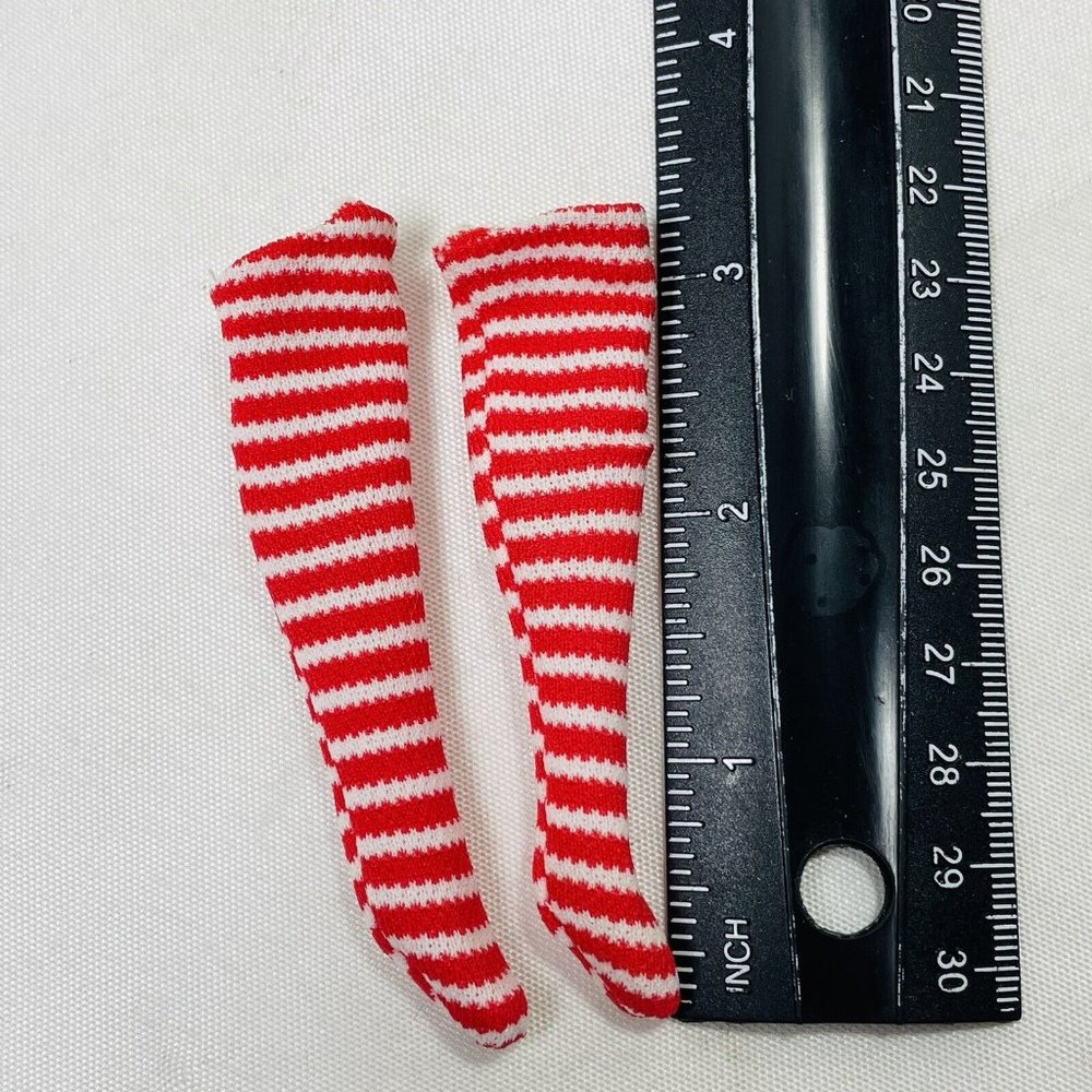 Red White Knee-High Boot Socks Barbie Doll Vintage No Doll - Picture 6 of 6